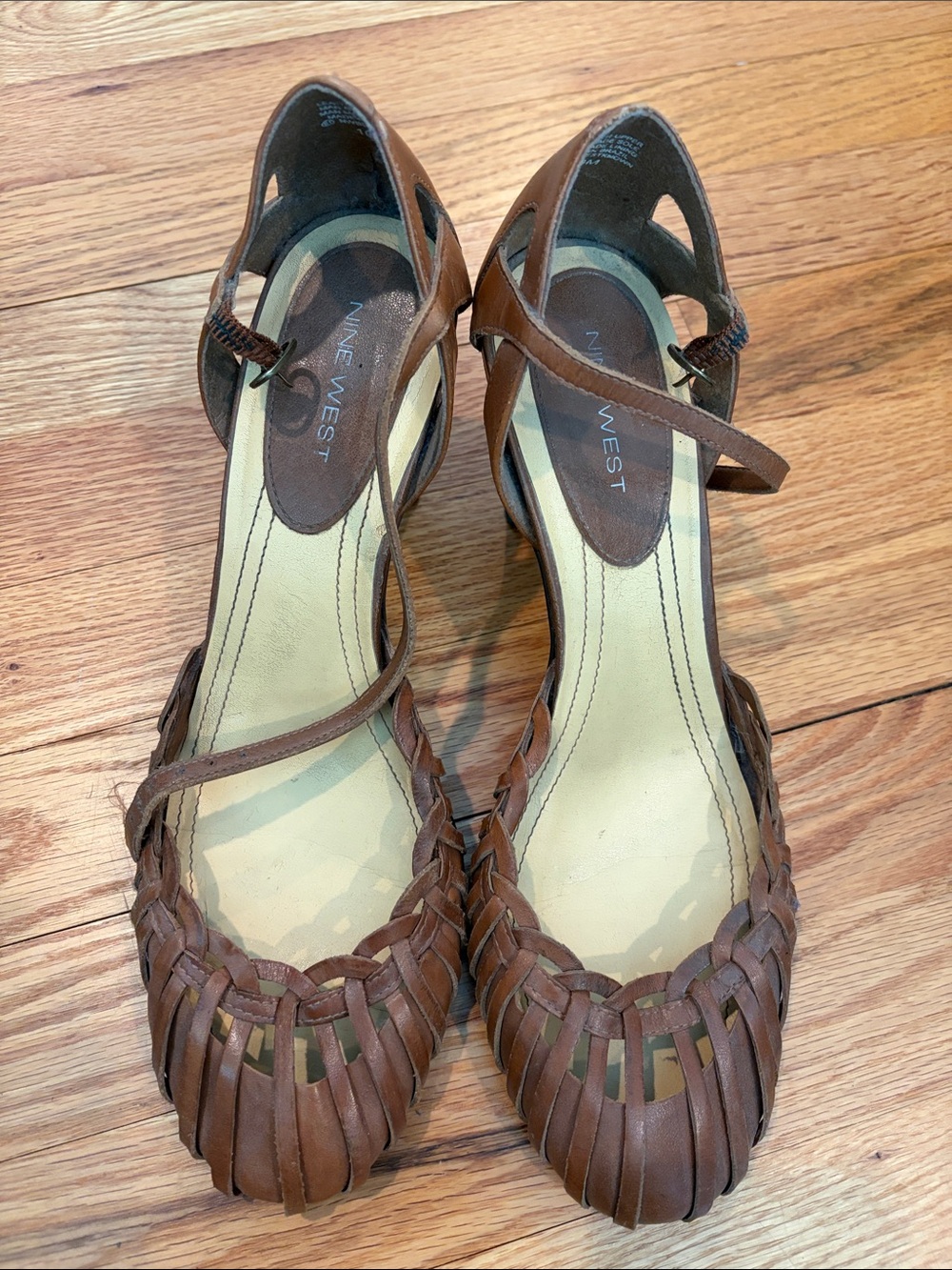Nine West Brown Woven Leather Heels